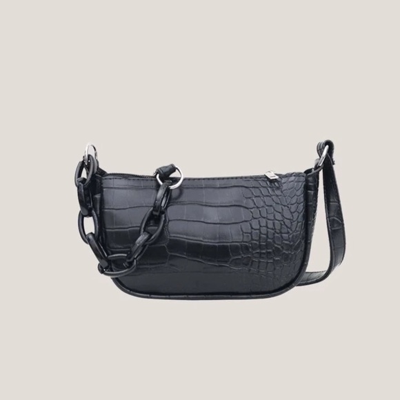 SHEIN BLACK CROC EMBOSSED SHOULDER BAG - Picture 2 of 2